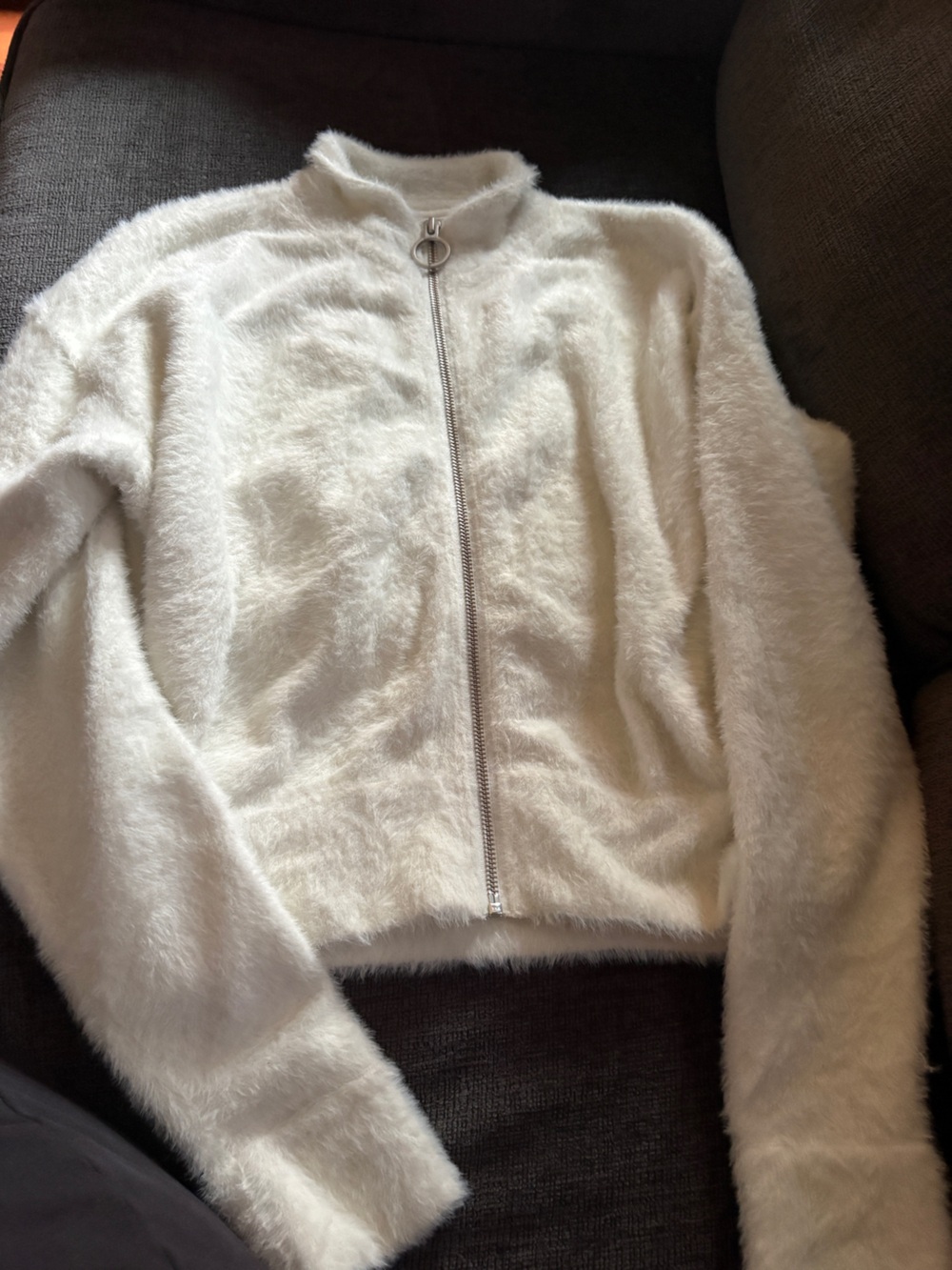 Gymshark &  Whitney Simmons  Cream Faux-Fur Zip Teddy Jacket